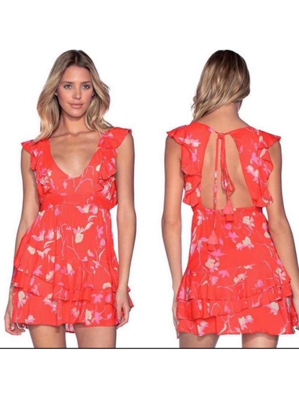 Maaji Coral Floral Backless Ruffle Mini Dress
